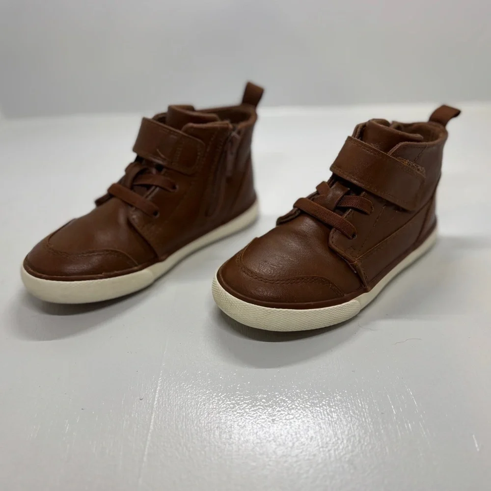 Wonder Nation Toddler Boys Brown High Top Sneakers Shoes Size 10 Casual Hook Loo